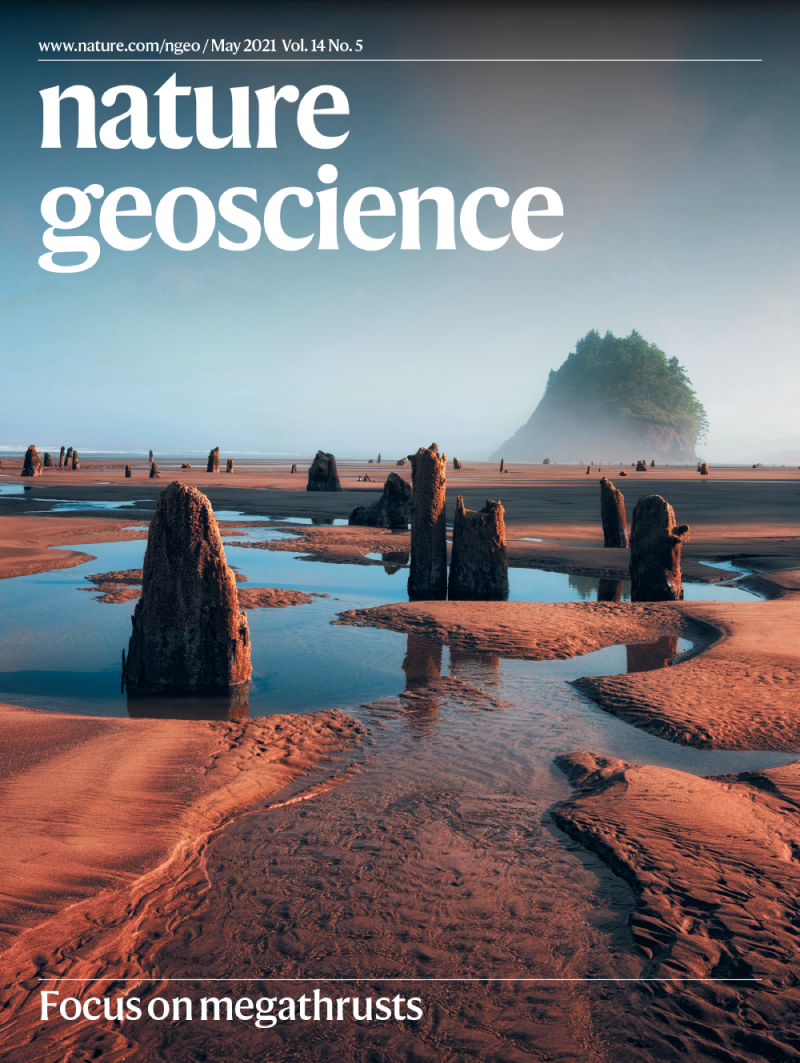 Nature Geoscience 封面使用沙地水池与树桩景观摄影的示例
