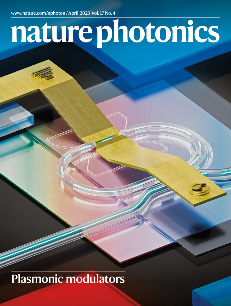 Nature Photonics 封面呈现等离激元调制器的三维风格插画